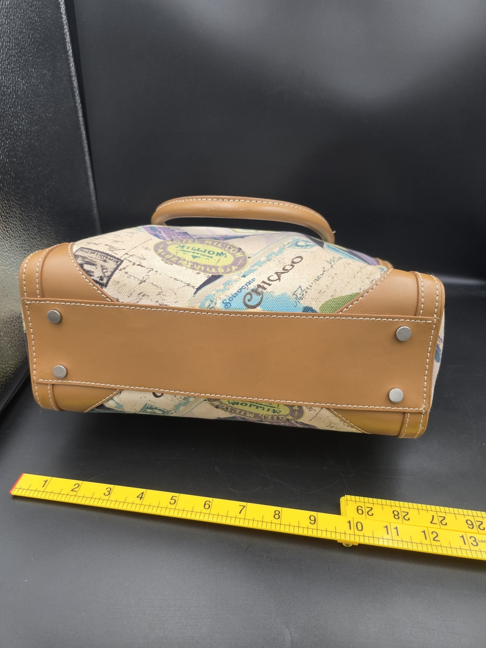 Talbots Tan Trim Postcard Print Canvas Tote - Picture 9 of 15